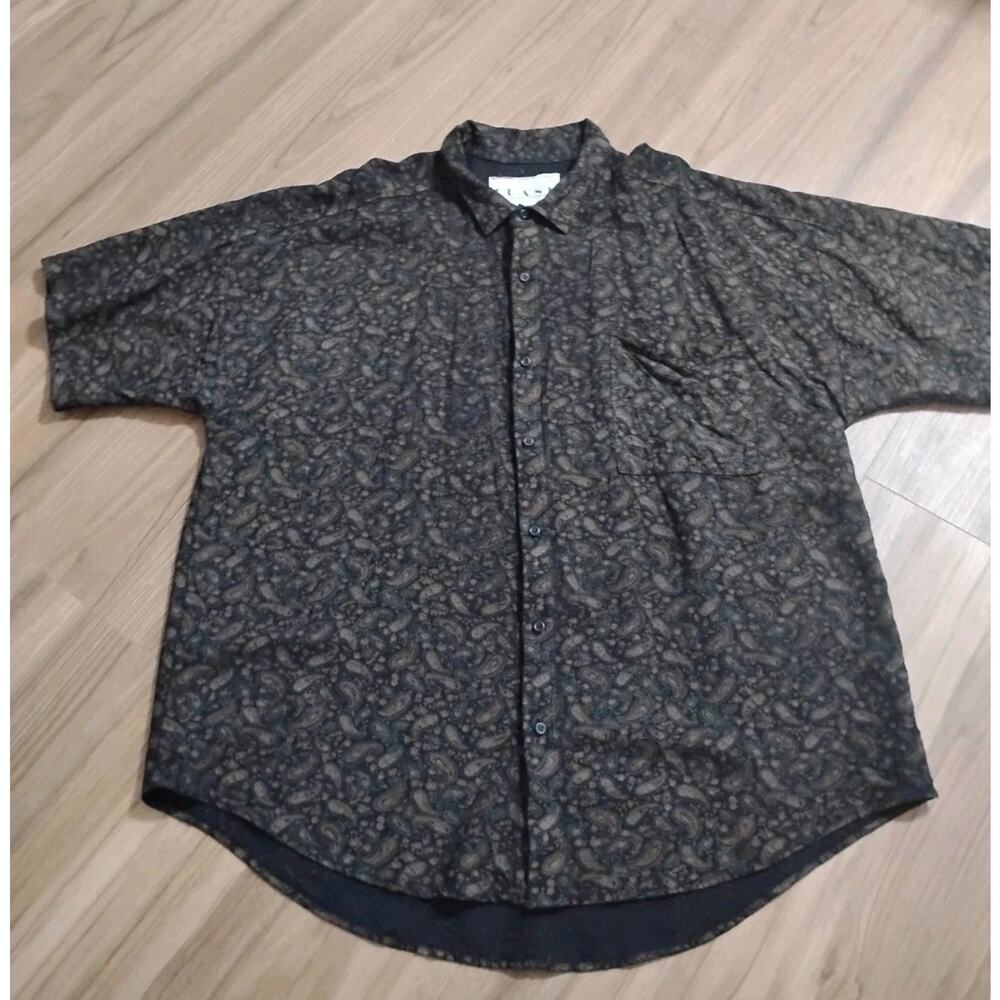 Mens Frank Vintage Paisley Shorts Sleeve Casual Button Down Shirt XL 100% rayon